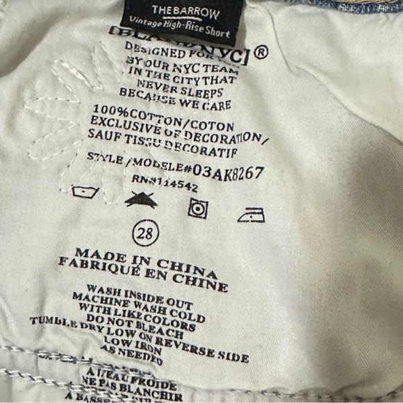 Blank NYC Blue High Rise Raw Hem Distressed Appliqué Patch Shorts Size 28 - Picture 6 of 9